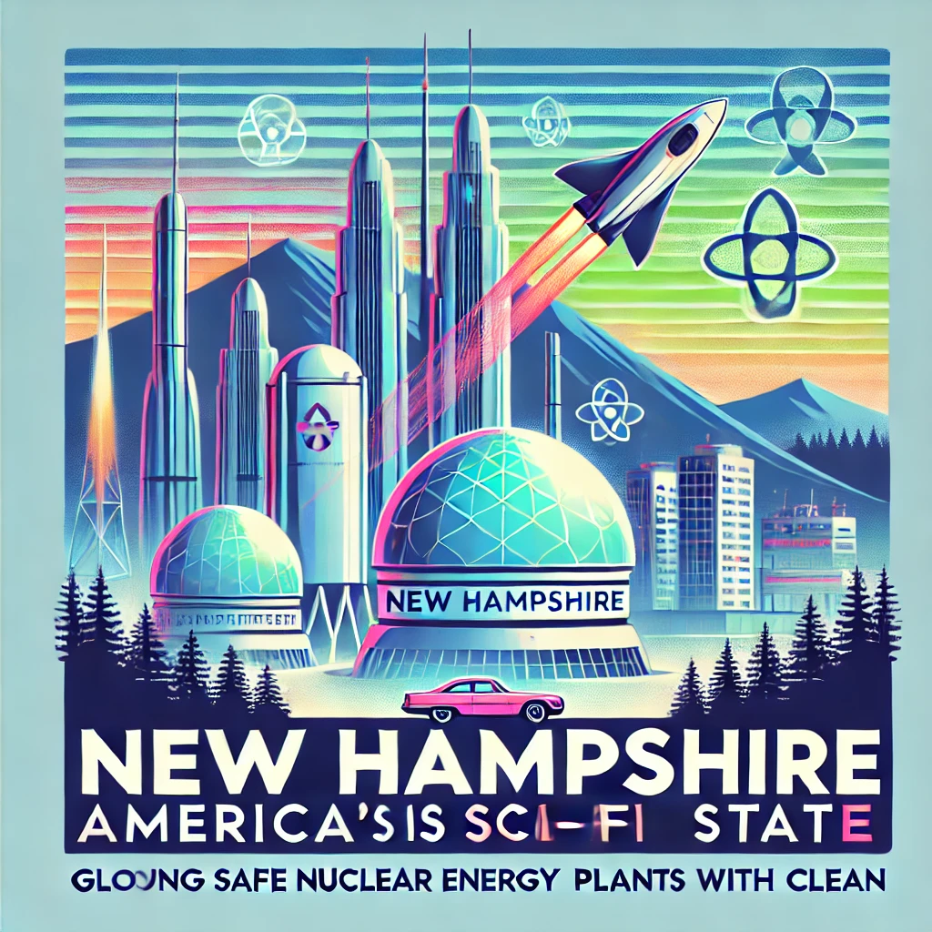 DALL·E 2025-10-29 09.16.48 – A square graphic representing New Hampshire as ‘America’s Sci-Fi State’. The design should feature a bright, futuristic cityscape set in a mountainous